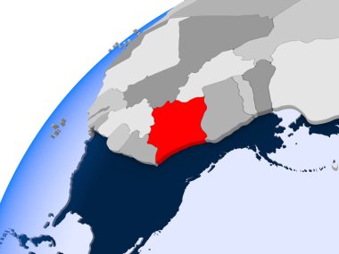 Fildişi Sahili görünür ülke sınırları ve şeffaf okyanuslar ile basit siyasi dünya üzerinde. 3D çizim.