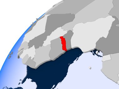 Togo görünür ülke sınırları ve şeffaf okyanuslar ile basit siyasi dünya üzerinde. 3D çizim.