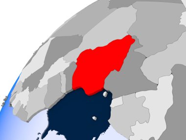 Nijerya görünür ülke sınırları ve şeffaf okyanuslar ile basit siyasi dünya üzerinde. 3D çizim.