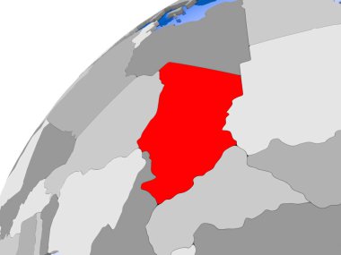 Chad görünür ülke sınırları ve şeffaf okyanuslar ile basit siyasi dünya üzerinde. 3D çizim.