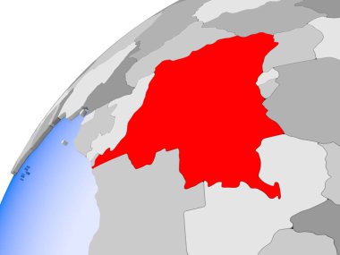 Demokratik Kongo Cumhuriyeti görünür ülke sınırları ve şeffaf okyanuslar ile basit siyasi dünya üzerinde. 3D çizim.