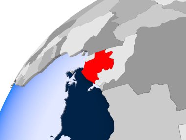 Gabon görünür ülke sınırları ve şeffaf okyanuslar ile basit siyasi dünya üzerinde. 3D çizim.