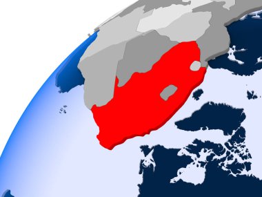 Güney Afrika görünür ülke sınırları ve şeffaf okyanuslar ile basit siyasi dünya üzerinde. 3D çizim.