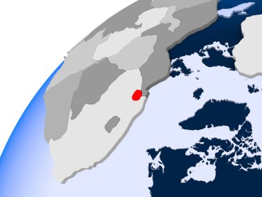 Svaziland görünür ülke sınırları ve şeffaf okyanuslar ile basit siyasi dünya üzerinde. 3D çizim.