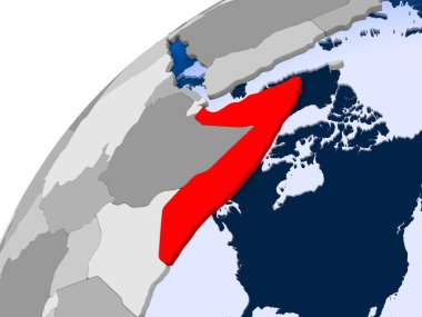 Somali görünür ülke sınırları ve şeffaf okyanuslar ile basit siyasi dünya üzerinde. 3D çizim.