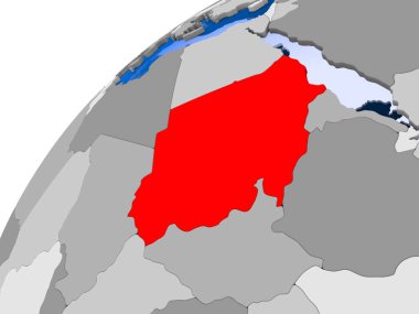 Sudan görünür ülke sınırları ve şeffaf okyanuslar ile basit siyasi dünya üzerinde. 3D çizim.