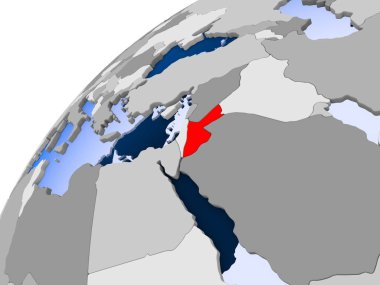 Jordan görünür ülke sınırları ve şeffaf okyanuslar ile basit siyasi dünya üzerinde. 3D çizim.