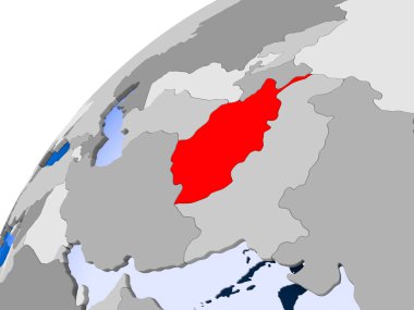 Afganistan görünür ülke sınırları ve şeffaf okyanuslar ile basit siyasi dünya üzerinde. 3D çizim.