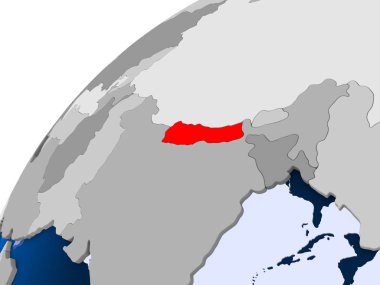 Nepal görünür ülke sınırları ve şeffaf okyanuslar ile basit siyasi dünya üzerinde. 3D çizim.