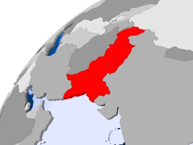 Pakistan görünür ülke sınırları ve şeffaf okyanuslar ile basit siyasi dünya üzerinde. 3D çizim.