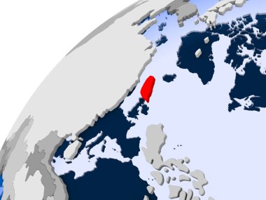Tayvan görünür ülke sınırları ve şeffaf okyanuslar ile basit siyasi dünya üzerinde. 3D çizim.