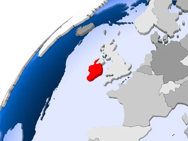 Írország Egyszerű Politikai Földgömb Látható Országhatárok Átlátható Óceánok Illusztráció — Stock Fotó