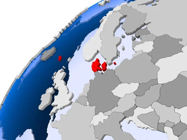 Danimarka Görünür Ülke Sınırları Şeffaf Okyanuslar Ile Basit Siyasi Dünya — Stok fotoğraf