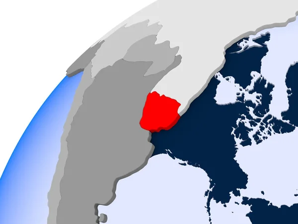 Uruguay Jednoduché Politické Globe Hranice Země Viditelné Transparentní Oceány Obrázek — Stock fotografie