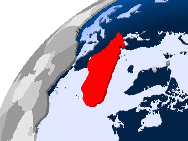 Madagaskar Jednoduché Politické Globe Hranice Země Viditelné Transparentní Oceány Obrázek — Stock fotografie