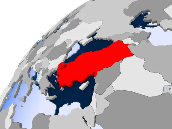 Turecko Jednoduché Politické Globe Hranice Země Viditelné Transparentní Oceány Obrázek — Stock fotografie