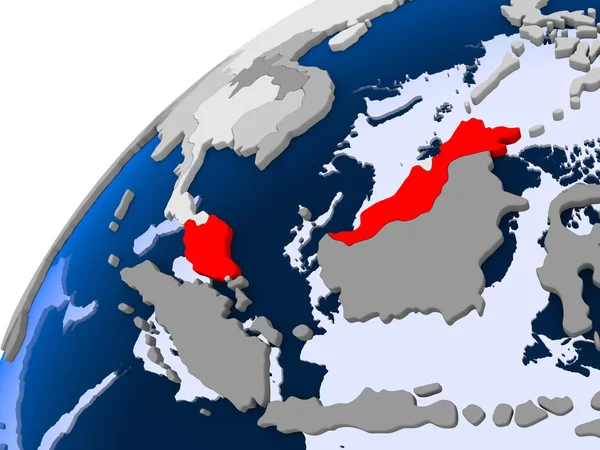 Malaysia Enkla Politiska Jordglob Med Synliga Landsgränser Och Öppet Hav — Stockfoto