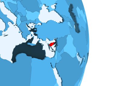 Kıbrıs kırmızı görünür ülke sınırları ve şeffaf okyanuslar ile basit mavi siyasi dünya üzerinde. 3D çizim.