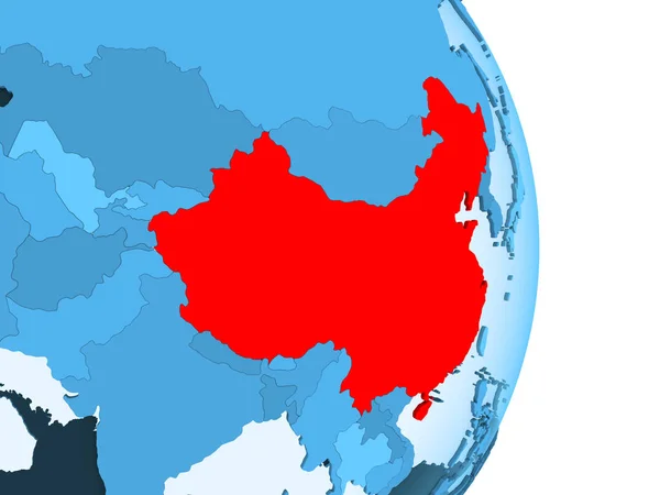 目に見える国境と透明な海と簡易青い政治グローブの赤で中国 イラストレーション — ストック写真