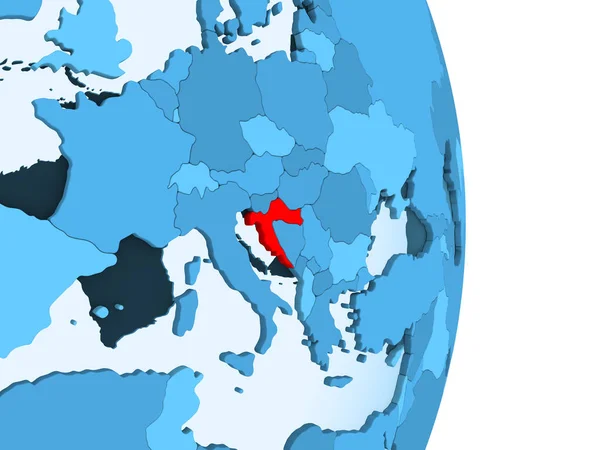 Croazia Rosso Semplice Globo Politico Blu Con Confini Nazionali Visibili — Foto Stock