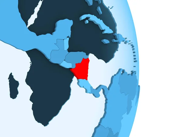 Nicaragua Rojo Sobre Simple Globo Político Azul Con Fronteras Nacionales —  Fotos de Stock