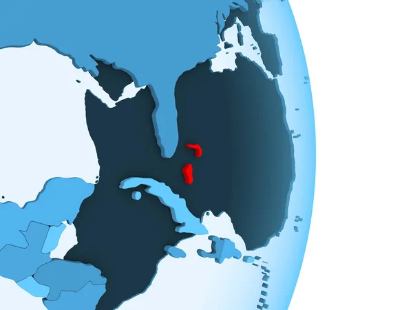 巴哈马在红色在简单的蓝色政治地球与明显的国家边界和透明的海洋 — 图库照片