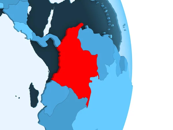 Kolumbien Rot Auf Einem Einfachen Blauen Politischen Globus Mit Sichtbaren — Stockfoto