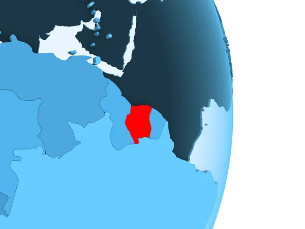 Suriname Egyszerű Kék Politikai Földgömb Látható Országhatárok Átlátható Óceánok Piros — Stock Fotó