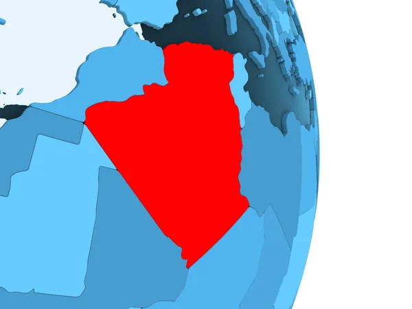 Algérie Rouge Sur Simple Globe Politique Bleu Avec Des Frontières — Photo