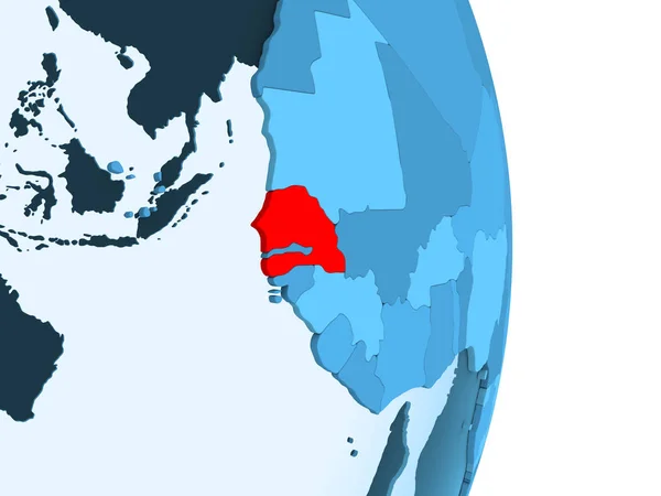 Senegal Het Rood Eenvoudige Blauwe Politieke Wereldbol Met Zichtbare Landsgrenzen — Stockfoto