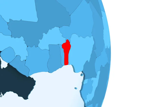 目に見える国境と透明な海と簡易青い政治グローブの赤でベナン イラストレーション — ストック写真