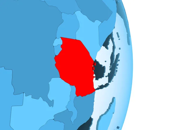 Τανζανία Κόκκινο Χρώμα Στο Απλό Μπλε Πολιτικό Κόσμο Σύνορα Χώρας — Φωτογραφία Αρχείου