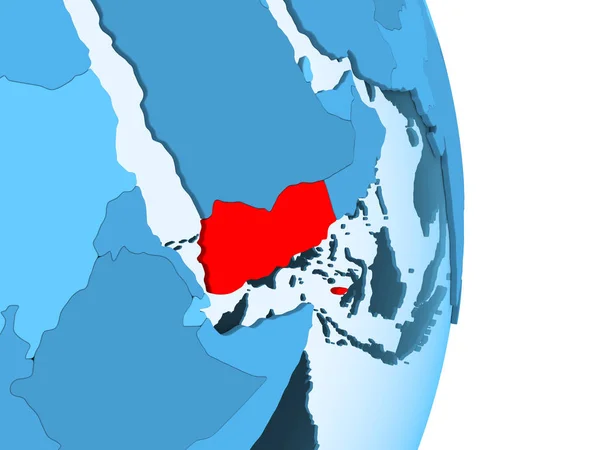 Jemen Červené Barvě Jednoduché Modré Politické Globe Hranice Země Viditelné — Stock fotografie