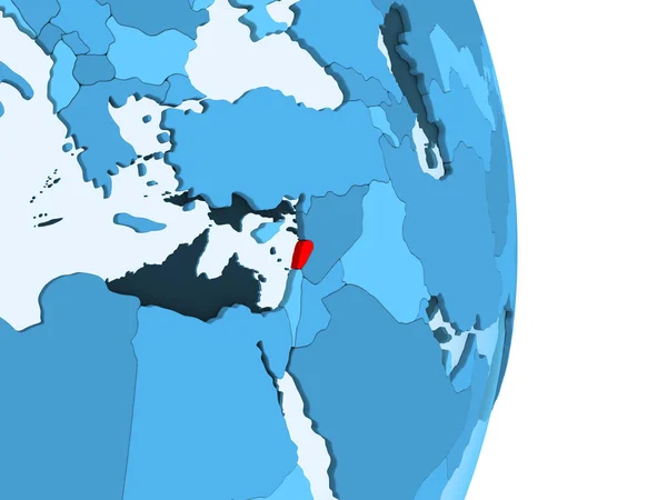 黎巴嫩以红色在简单的蓝色政治地球与明显的国家边界和透明的海洋 — 图库照片