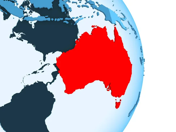 Australia Rosso Semplice Globo Politico Blu Con Confini Nazionali Visibili — Foto Stock