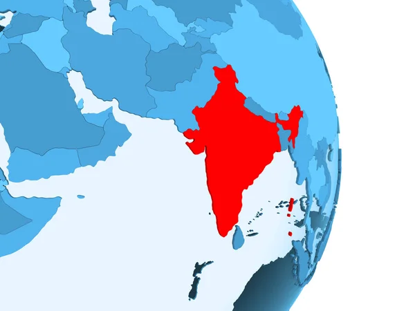 Индия Красном Простом Голубом Политическом Глобусе Видимыми Границами Страны Прозрачными — стоковое фото