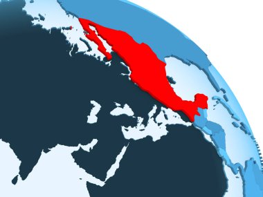 Meksika şeffaf okyanuslar ile siyasi küre mavi 3 boyutlu model üzerinde vurgulanır. 3D çizim.