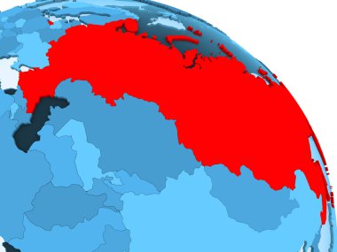 Rusya mavi 3d modeli bir siyasi dünya şeffaf okyanuslar ile vurgulanır. 3D çizim.