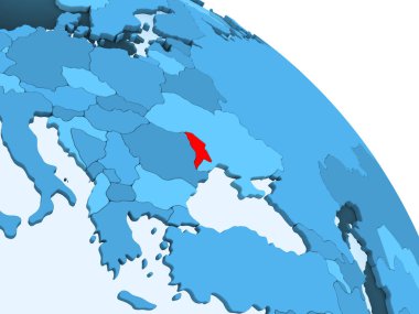 Moldova şeffaf okyanuslar ile siyasi küre mavi 3 boyutlu model üzerinde vurgulanır. 3D çizim.