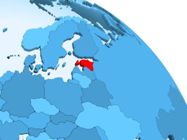 Estonya şeffaf okyanuslar ile siyasi küre mavi 3 boyutlu model üzerinde vurgulanır. 3D çizim.