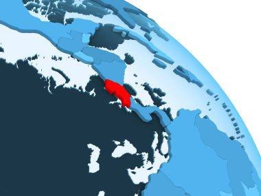 Kosta Rika şeffaf okyanuslar ile siyasi küre mavi 3 boyutlu model üzerinde vurgulanır. 3D çizim.