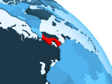 Panama şeffaf okyanuslar ile siyasi küre mavi 3 boyutlu model üzerinde vurgulanır. 3D çizim.