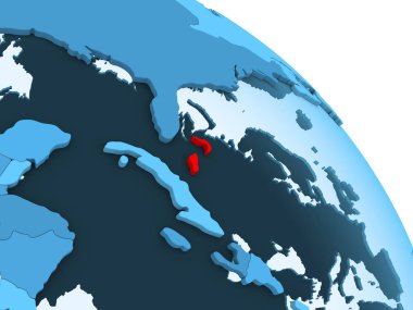 Bahamalar şeffaf okyanuslar ile siyasi küre mavi 3 boyutlu model üzerinde vurgulanır. 3D çizim.