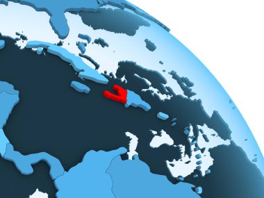 Haiti şeffaf okyanuslar ile siyasi küre mavi 3 boyutlu model üzerinde vurgulanır. 3D çizim.