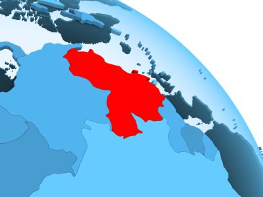 Venezuela şeffaf okyanuslar ile siyasi küre mavi 3 boyutlu model üzerinde vurgulanır. 3D çizim.