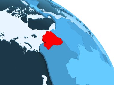 Ekvador şeffaf okyanuslar ile siyasi küre mavi 3 boyutlu model üzerinde vurgulanır. 3D çizim.