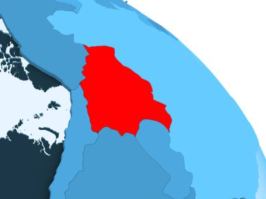 Bolivya şeffaf okyanuslar ile siyasi küre mavi 3 boyutlu model üzerinde vurgulanır. 3D çizim.