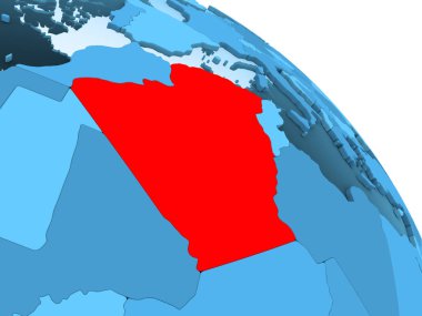 Cezayir şeffaf okyanuslar ile siyasi küre mavi 3 boyutlu model üzerinde vurgulanır. 3D çizim.