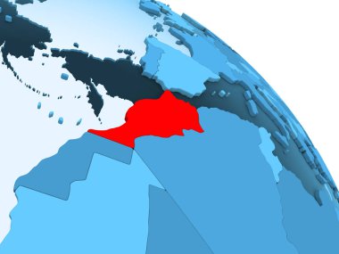 Fas şeffaf okyanuslar ile siyasi küre mavi 3 boyutlu model üzerinde vurgulanır. 3D çizim.