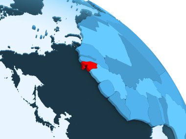 Gine Bissau şeffaf okyanuslar ile siyasi küre mavi 3 boyutlu model üzerinde vurgulanır. 3D çizim.